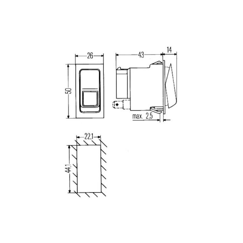 HELLA 6RH 007 832-411 Schalter - Tastbetätigung/Wippbetätigung - II+->I-0 - Anschlussanzahl: 6